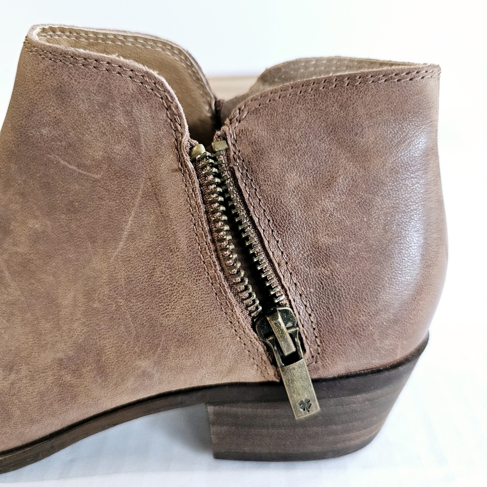 Lucky Brand Burklee booties size 6.5 brown leather zipper sides stacked heel NWT - Picture 7 of 15